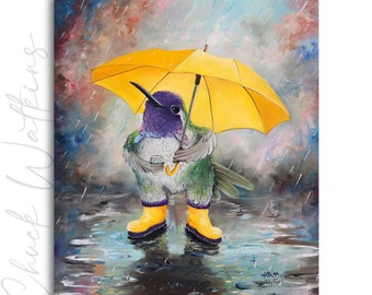 Hummingbird in the rain Print,  Hummingbird, Wall Art,  Hummingbird Decor. "July Rain"  Aluminum Print.