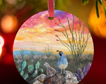 Resting Spot Quail Christmas Ornament, holiday decoration, double sided light-weight ornament,