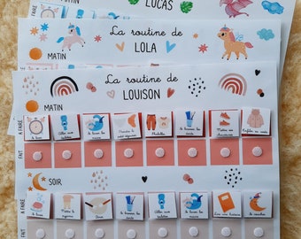 Routine A4 enfant matin et soir personnalisée au prénom de l'enfant - Autonomie et motivation de l'enfant