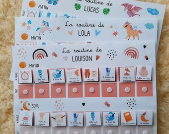 Routine A4 enfant matin et soir personnalisée au prénom de l'enfant - Autonomie et motivation de l'enfant