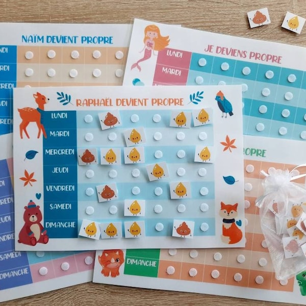 Tableau d'apprentissage - Tableau de motivation à la propreté enfant personnalisable au prénom de l'enfant