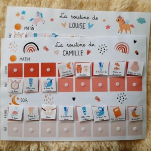 Rutina de mañana y tarde en gran formato A3 personalizada con el nombre del niño - Autonomía y motivación infantil