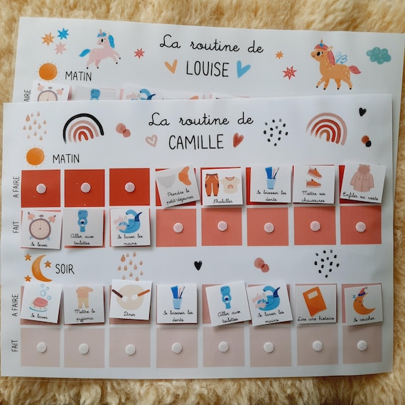 Routine A3 grand format matin et soir personnalisée au prénom de l'enfant - Autonomie et motivation de l'enfant
