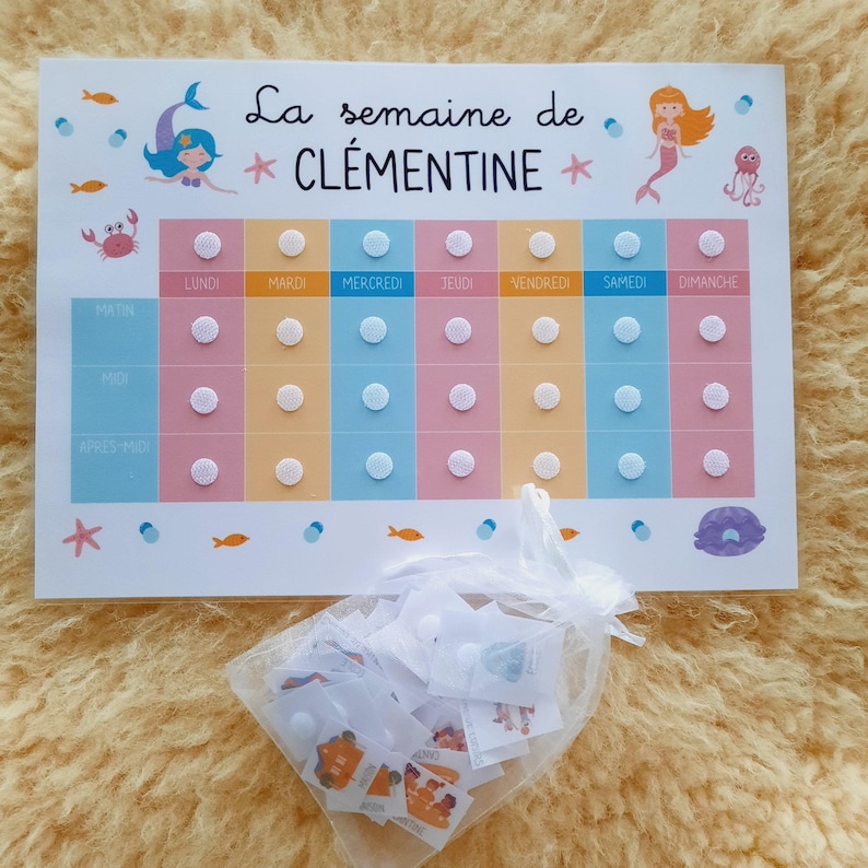 Simplified A4 weekly planner for children: morning, midday, afternoon – Customizable to suit the child's needs Sirène