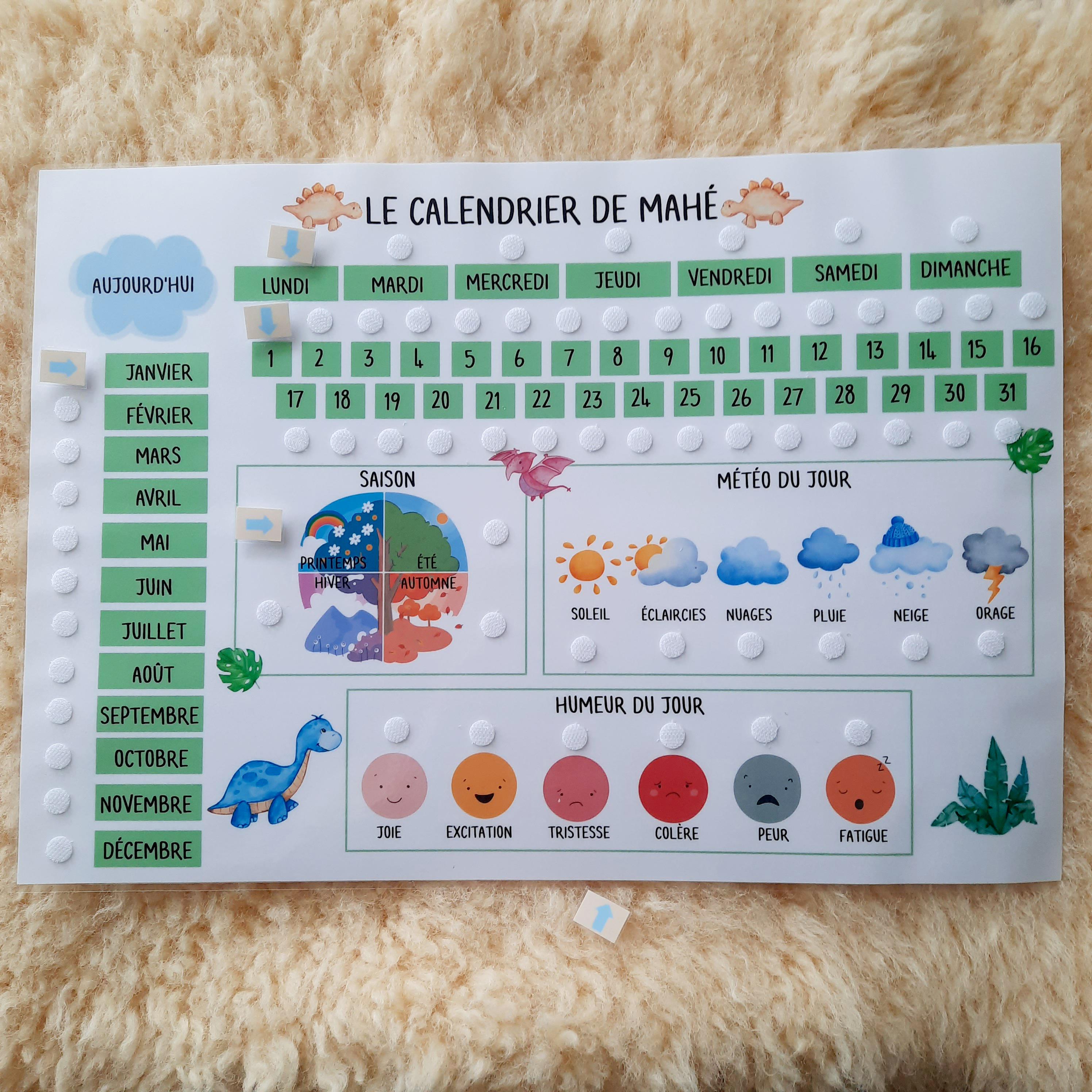 Calendrier Perpétuel Montessori éducatif – 114 Aimants, Jours, Mois, Météo, Saisons – Personnalisable Au Prénom – Dès 2 Ans – Cadeau Classe Ou Maison