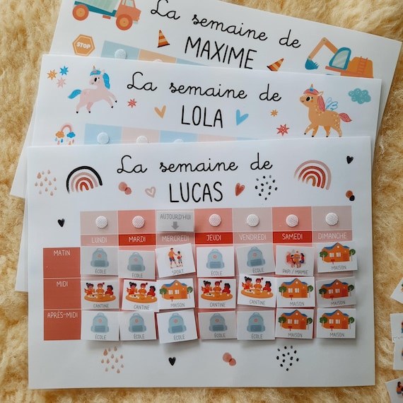 Semainier simplifié A4 enfant matin, midi, après-midi – Personnalisable selon les besoins de l’enfant