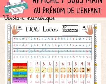 PDF CP sottomano – CP poster lettere e numeri personalizzabili con il nome del bambino - File digitale