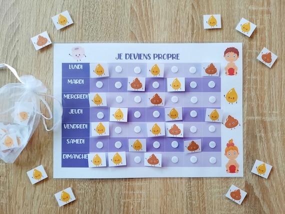 Tableau d'apprentissage / de motivation à la propreté enfant  personnalisable au prénom de l'enfant -  Canada