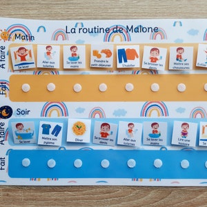 Children's morning and evening routine support personalized with the child's first name Arc-en-ciel multico.