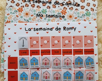 Planning garde alternée A4  matin, soir – Semainier garde alternée - Personnalisable selon les besoins de l’enfant