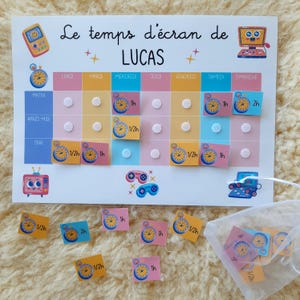 Screen management table – Limiting screen time for children – Customizable with the child’s first name