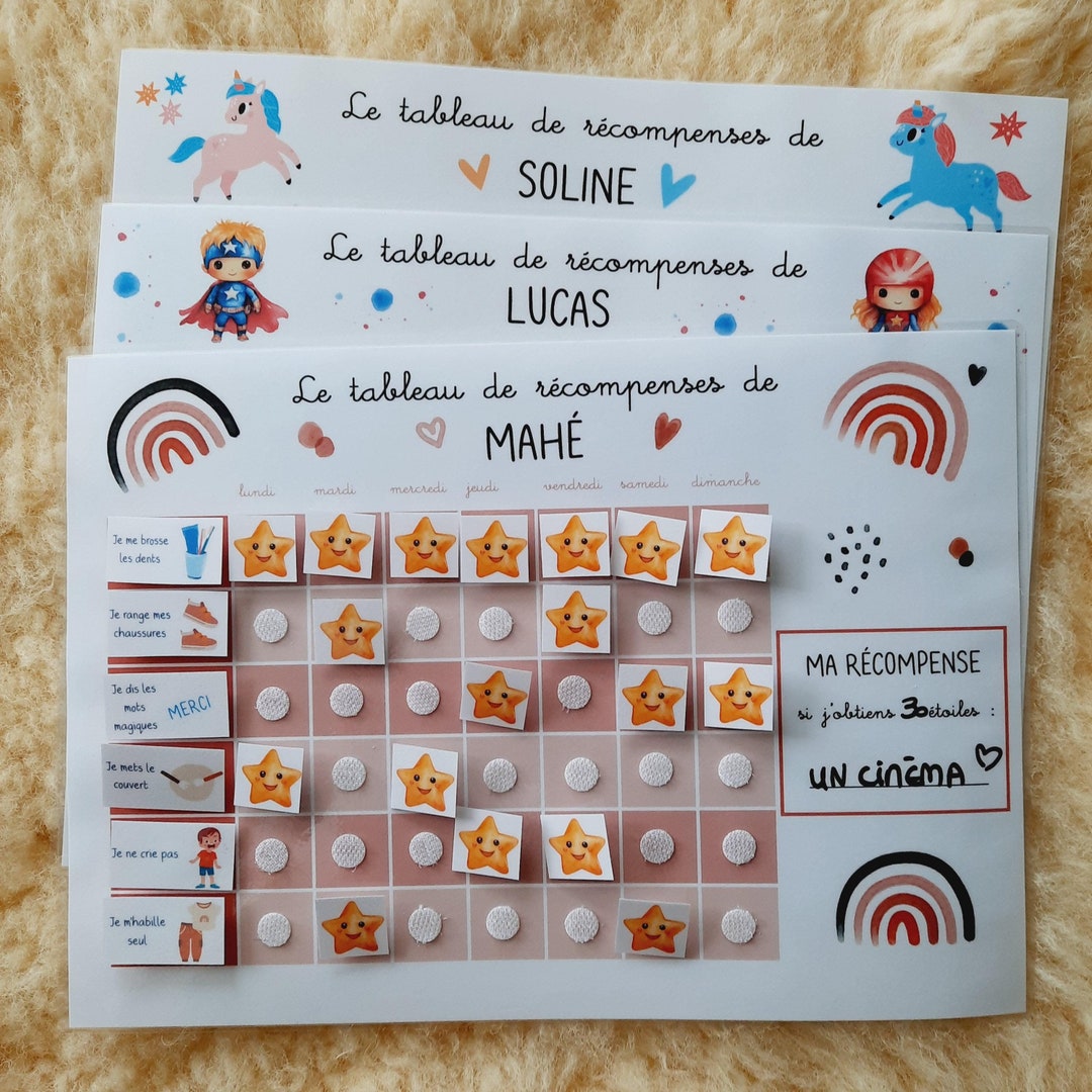 Tableau des récompenses – Tableau de motivation avec consignes ...