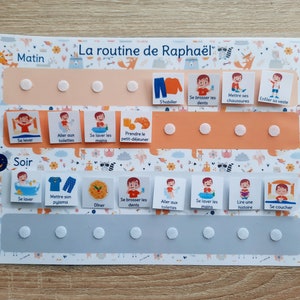 Children's morning and evening routine support personalized with the child's first name Animaux