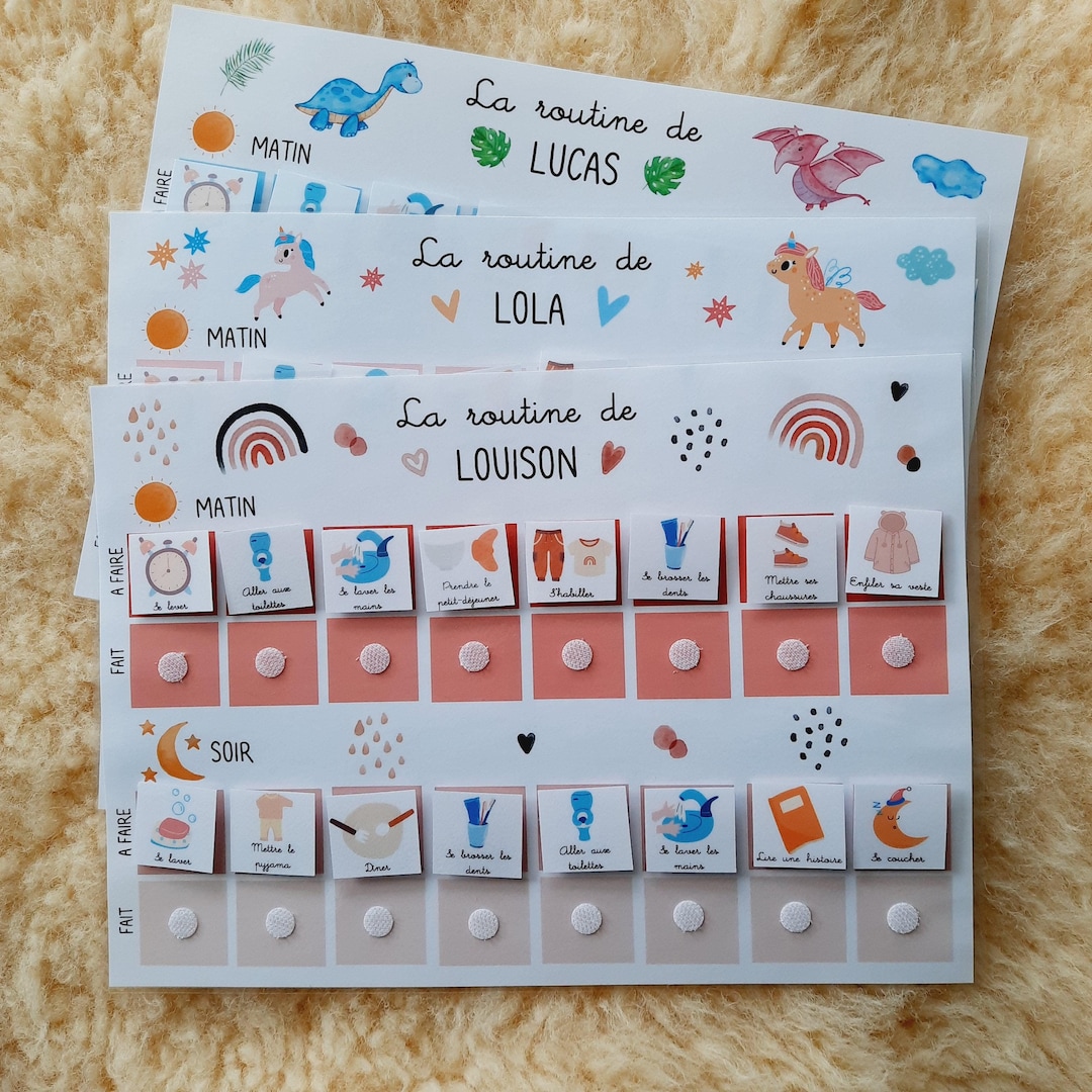 Routine A4 enfant matin et soir personnalisée au prénom de l'enfant ...