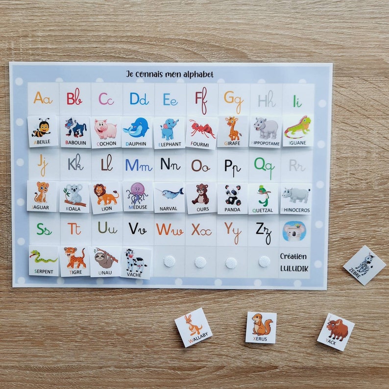 Support alphabet/lettres alphabet animaux - Créatrice ETSY : Luludik