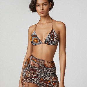 Tropical Mirage Bikini Set • 4 Piece Patchwork Printed Triangle Cup Halter Swimwear • Women’s Summer Beach Style