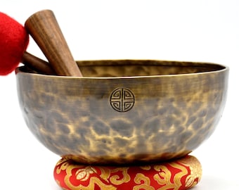 10 inches Root chakra Note C Full moon singing Bowls - 26 Cm diameter lunar energy bowls - Tibetan singing bowls from Nepal - Mallet cushion