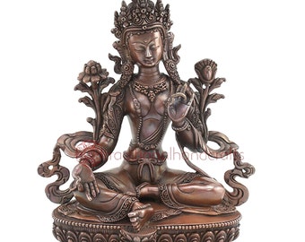 Green Tara Dolma Statue From Nepal - Table top statues - Green Tara Female Buddhas Figures- Hand Made Oxidized Copper Alloy - Healing Tara