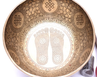 Ciotole tibetane intagliate da 14 pollici - Ciotole tibetane grandi da terra - Bagni sonori per meditazione, yoga e terapia curativa - Ciotole per l'equilibrio dei chakra