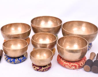 Campana tibetana artigianale per l'equilibrio dei 7 chakra proveniente dal Nepal - Campane per la luna piena da 5 a 10 pollici e campane sonore Golden Dim Tuned