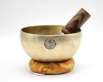 Ciotola tibetana da 6 pollici con cuscino a forma di luna piena, dimensioni del palmo della mano – Meditazione e guarigione sonora