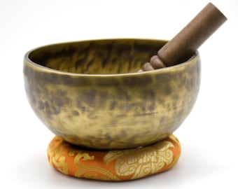 Ciotole tibetane in occhio di tigre da 7 pollici - Ciotole tibetane artigianali dal Nepal - Ciotole per yoga, meditazione e guarigione sonora con cuscino a mazza
