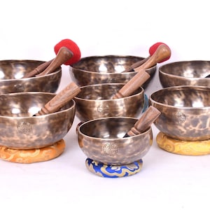 Juego de 7 cuencos cantores de luna llena - Set compacto de chakras afinado profesionalmente en siete notas - Cuencos de meditación con terapia de sonido - Sanación ASMR