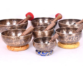 Set di 7 campane tibetane Full Moon - Set compatto per chakra, accordato professionalmente su sette note - Campane per meditazione con terapia del suono - ASMR Healing