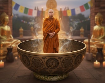 22 Inch Sacred Geometry Singing Bowl – Handcrafted Chakra Healing Meditation yoga chakra balancing bowls blessed by monks - Bug Singing bowl