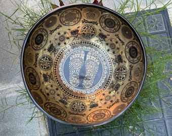 16 inches Sacred Geometry Tibetan Singing Bowls feet Carved - Flower of life Seven chakra Balancing bowls from Nepal with mallet and cushion