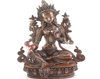 Female Buddha Green Tara Bodhisattva Copper Statue Handcrafted in Nepal - Buddhist Figures - removes obstacles - protect from fear & danger