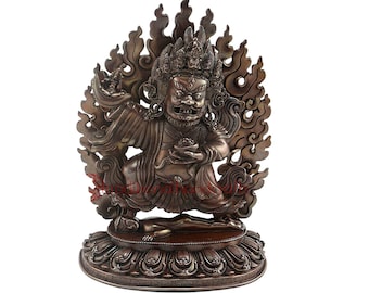 Two Armed Mahakala Statue- Wrathful Deity -Traditionally Hand Carved Copper Body - Metal Oxide -Statues of Nepal - Handmade Table top statue