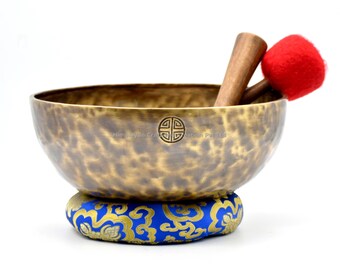 Campana tibetana da 12 pollici con luna piena - Benedizione del monaco realizzata a mano per la meditazione yoga e l'equilibrio dei chakra - Campane tibetane con mazzuolo