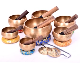 Set di 7 ciotole tibetane battute a mano - Meditazione e terapia sonora per la guarigione dei sette chakra - Ciotole tibetane - Set di chakra con Tingsha