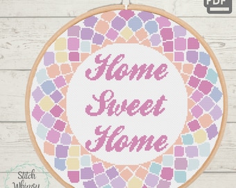 Home Sweet Home Mosaic Frame, Modern Counted Cross Stitch Pattern PDF Instant Digital Download