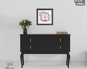 Letter H Floral Monogram Cross Stitch Pattern (PDF Digital Download)