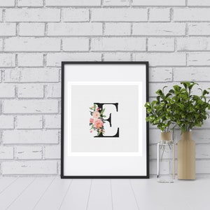 Letter E Monogram Initial Coral Peach Pink Botanical Floral - Etsy