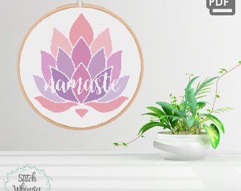 Namaste Lotus Modern Counted Cross Stitch Pattern Wall Art PDF Instant Digital Download
