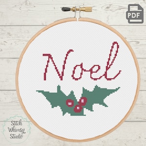 Noel Holly Christmas Easy Cross stitch for beginners Holiday Counted Cross Stitch Pattern PDF Instant Digital Download