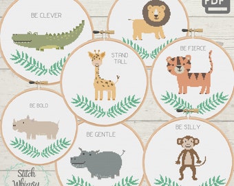 Safari Nursery Animals Cross Stitch Pattern: Beginner Set of 7 (PDF Download)