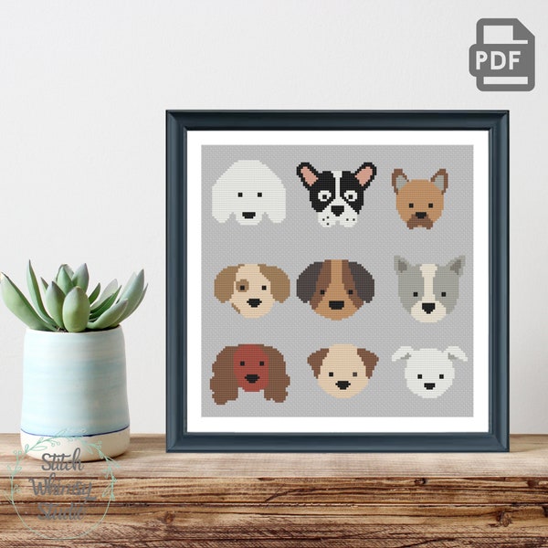 9 Dogs for Dog Lovers Easy Counted Cross Stitch Pattern for beginners PDF Instant Digital Download