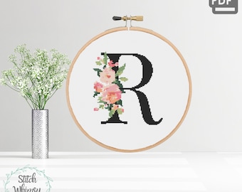Modern Monogram Cross Stitch PDF Pattern Ornate Letter R for Immediate ...