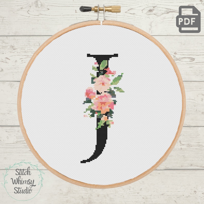 Floral Letter J Cross Stitch Pattern: Peach Pink Monogram (PDF Download ...