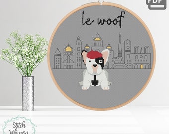 French Bulldog Cross Stitch Pattern: Paris Beginner PDF (Digital Download)