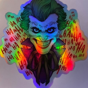 Holographic Joker sticker -water resistant and weather resistant.  Dishwasher safe. high quality heavy duty vinyl