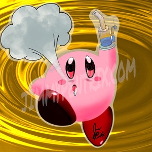 Kirby Dabs n Drool Waterproof Sticker | UV Scratch Resistant | Water Bottle & Laptop Stickers | White Gloss | Transparent