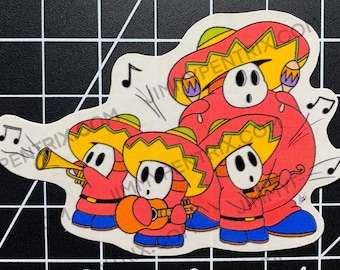 Shy Mariachi Guys Waterproof Sticker | UV Scratch Resistant | Hydroflask & Laptop Stickers | White Gloss | Transparent