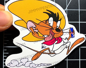 Speedy Gonzales Red Bull Waterproof Sticker | UV Scratch Resistant | Hydroflask & Laptop Stickers | White Gloss | Transparent