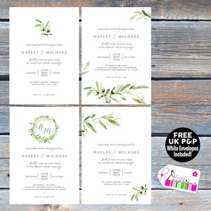 Olive Wedding Invitation - Olive Branch, Boho Wedding, Tuscan, Watercolor, Foliage, 4 x 6" Printed, Pack of 5