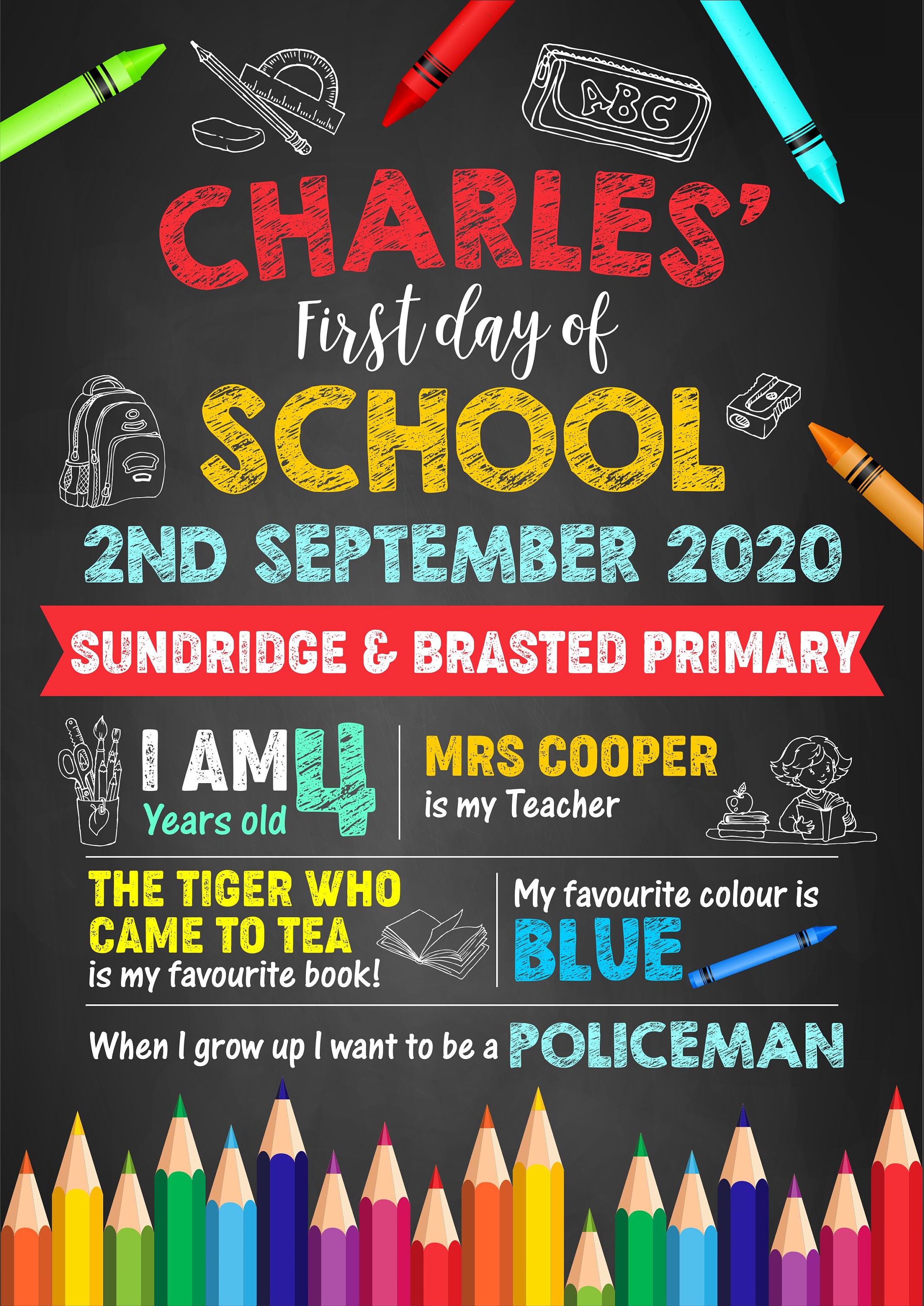 A4 Personalised First Day of School Print Starting School - Etsy UK